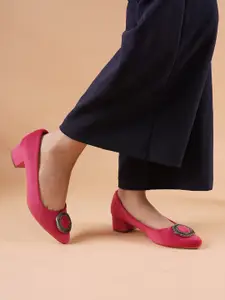 DressBerry Women Embellished Velvet Block Pumps with Buckles Women