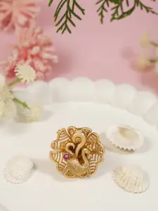 I Jewels Gold Plated Peacock Design Adjustable Finger Ring
