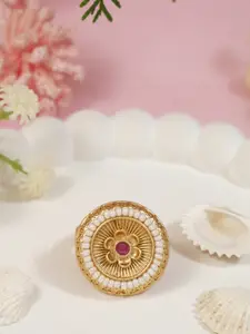 I Jewels Pearl Embellishment Adjustable Finger Ring