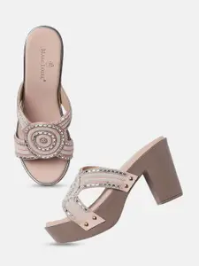 Marc Loire Women Embellished Beaded Open Toe Block Heels Sandals