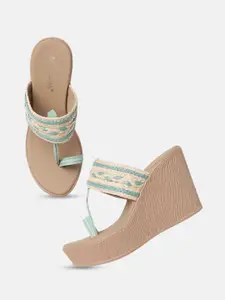 Marc Loire Women Woven Design PU Open Toe Wedge Sandals