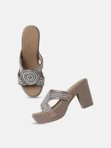 Marc Loire Women Embellished PU Party Block Sandals