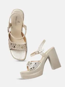 Marc Loire Women Embellished PU Party Block Sandals