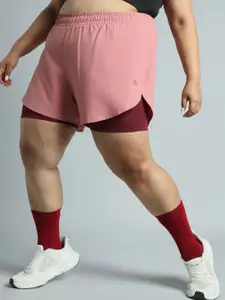 Cult Women Pink Running Essential Plus Size Built In Shorts