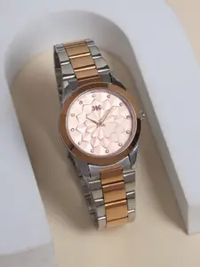 Killer Women Textured Brass Dial & Stainless Steel Bracelet Style Straps Watch KLW904F