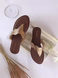 Anouk Women Solid Casual T-Strap Flats With Laser Cuts