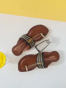 Anouk Women Solid One Toe Flats With Laser Cuts