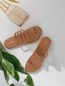 Anouk Women Solid Slip On One Toe Flats With Embellished