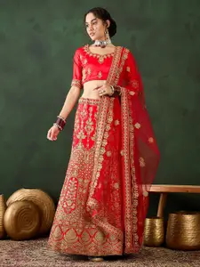 MANVAA Embroidered Semi-Stitched Lehenga & Unstitched Blouse With Dupatta