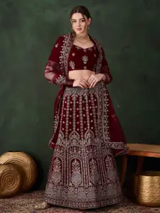 MANVAA Embroidered Zari Velvet Semi-Stitched Lehenga & Unstitched Blouse With Dupatta