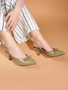 Chemistry Women Solid Pointed Toe Bows Patent Pumps