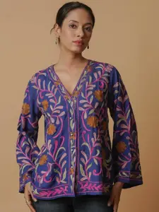 HOUSE OF KARI Women Floral Embroidered Daily Cotton Straight Kurta