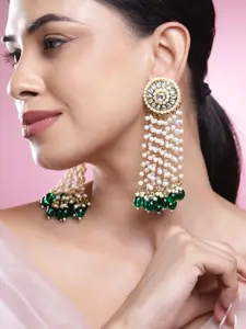 Rubans 18K Gold-Plated Kundan Studded & Multilayer Pearls Beaded Circular Drop Earrings