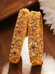 Rubans Set Of 2 18K Gold-Plated Emerald Studded Bangles