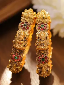 Rubans Set Of 2 24K Gold-Plated Stone-Studded Bangles