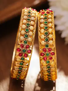 Rubans Set Of 2 18K Gold-Plated Stones Studded Bangles