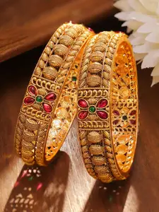 Rubans Set Of 2 18K Gold-Plated Stone-Studded Bangles