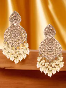 OOMPH Gold Plated Kundan Studded & Beaded Contemporary Drop Earrings