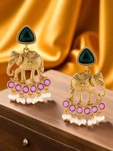 OOMPH Artificial Stones Studded & Beaded Animal Shaped Drop Earrings