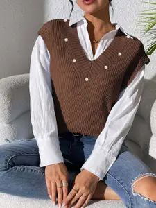 Bebe Self Design Pullover Sweater