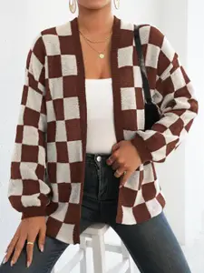bebe Women Coffee Brown Checked Sweater