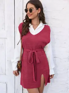 bebe Women Longline Pullover with Belted Detail