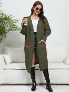 bebe Embroidered Detail Longline Front-Open Sweaters