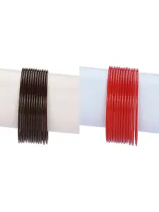 Somil Set of 8 Maroon & Red Glass Artificial Stones And Beaded Bangles Set