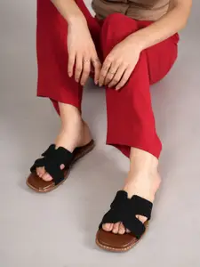 Bella Rosa Women Woven Design Slip-On Open Toe Flats