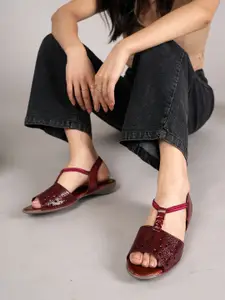 Bella Rosa Women Textured Party Open Toe Flats