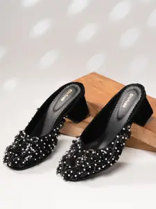 SHRIVAS BY ARCHITA MEHTA Women Embellished Beaded Block Heels Mules