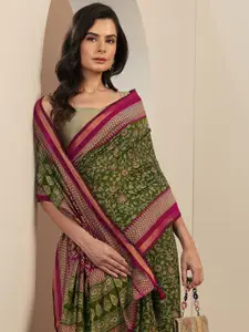 Libas Floral Printed Saree With Zari Border And  A Blouse Piece