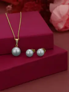 Carlton London 18kt Gold Plated Circular Pearl Studs & Necklace Set