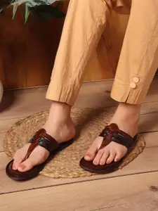 Carlton London Women Textured T-Strap Flats