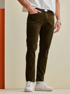 Snitch Men Dark Brown Mid-Rise Slim Fit Trouser