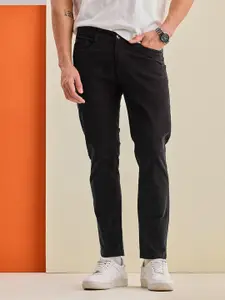 Snitch Men Black Mid-Rise Slim Fit Trouser