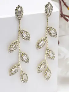 AVANT-GARDE PARIS Gold-Plated Crystals Studded Leaf Shaped Drop Earrings