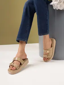 DressBerry Women PU Casual Open Toe Flats with Buckles