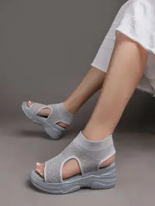 TRYME Women Textured Platform Heel Sandals