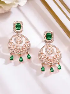 Rubans 18K Rose Gold-Plated Emerald Green & White Cubic Zirconia Stone Chandelier Earrings
