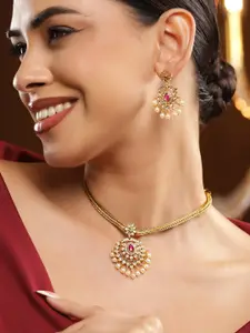 Rubans Gold Plated Necklace and Earrings