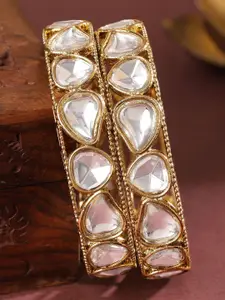 Rubans Set of 2 18K Mehandi Gold-Plated White Cubic Zirconia Studded Designer Bangles