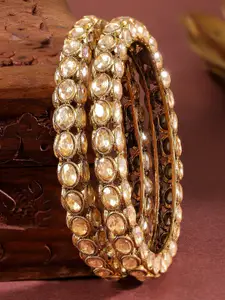 Rubans Set of 2 18K Gold-Plated Light Gold-Toned Cubic Zirconia Oval Studded Bangles