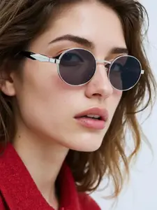 RORCE Women Black Lens & Steel-Toned Oval Sunglasses