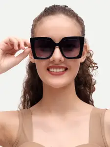 HAMILTANO WINSTON Women Black Full Rim Oversized Sunglasses with UV Protected Lens