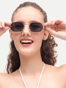 HAMILTANO WINSTON Women Black Full Rim Hexagon Sunglasses with UV Protected Lens