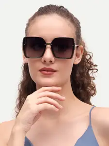 HAMILTANO WINSTON Women Black Oversized UV Protected Lens Sunglasses