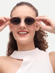 HAMILTANO WINSTON Women Gold Black Oval UV Protected Sunglasses