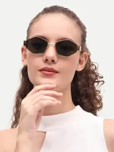 HAMILTANO WINSTON Women Green Hexagon UV Protected Sunglasses