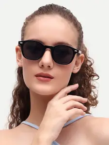 HAMILTANO WINSTON Women Black Oval Sunglasses with UV Protected Full Rim Lens